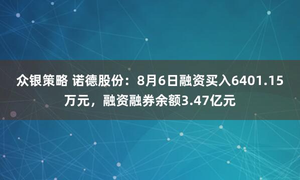 众银策略 诺德股份：8月6日融资买入6401.15万元，融资融券余额3.47亿元