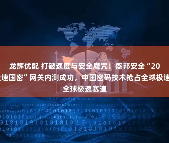 龙辉优配 打破速度与安全魔咒！盛邦安全“200G极速国密”网关内测成功，中国密码技术抢占全球极速赛道